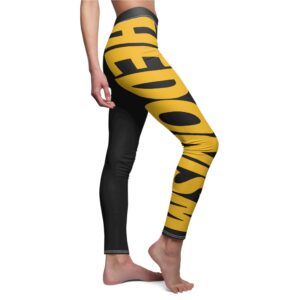 Leggings — Bold Vertical Yellow 'HEDONISM' lettering