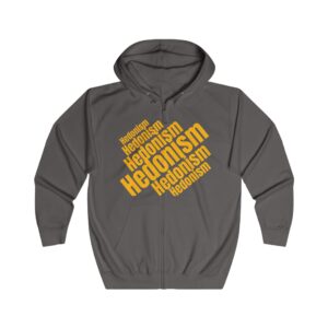 Hoodie — "Hedonism" Graphic Zip-Up Hoodie with Bold Retro Art